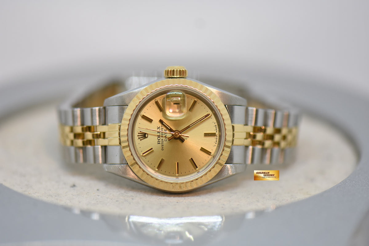 [SOLD] ROLEX OYSTER DATEJUST 26mm HALF-GOLD IN JUBILEE BRACELET GOLD DIAL 69173 (MINT)