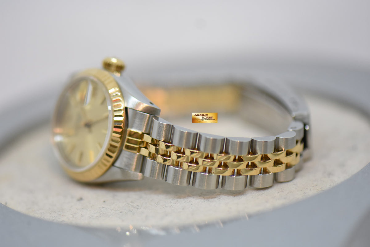 [SOLD] ROLEX OYSTER DATEJUST 26mm HALF-GOLD IN JUBILEE BRACELET GOLD DIAL 69173 (MINT)