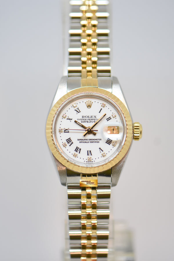 [SOLD] ROLEX OYSTER DATEJUST 26mm HALF-GOLD IN JUBILEE BRACELET WHITE DIAMOND ROMAN DIAL 69173 (MINT)