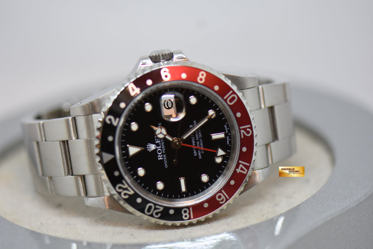 [SOLD] ROLEX OYSTER PERPETUAL GMT-MASTER II 40mm “COKE BEZEL” RED/BLACK BEZEL OYSTER STEEL BRACELET 16710 (PINHOLE CASE) (LNIB)