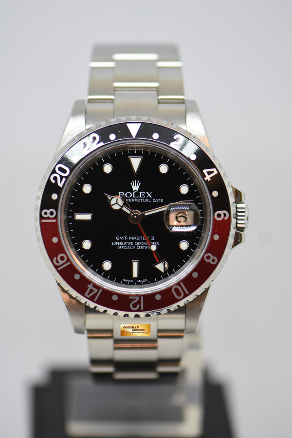[SOLD] ROLEX OYSTER PERPETUAL GMT-MASTER II 40mm “COKE BEZEL” RED/BLACK BEZEL OYSTER STEEL BRACELET 16710 (PINHOLE CASE) (LNIB)