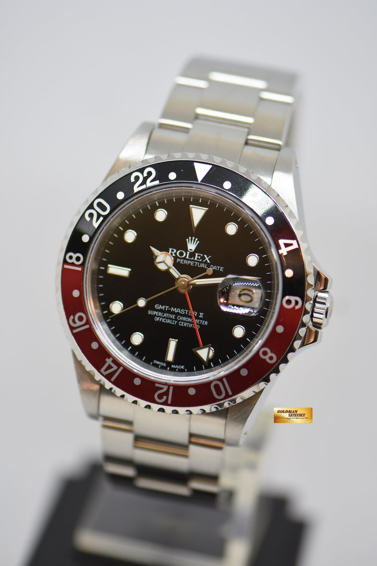 [SOLD] ROLEX OYSTER PERPETUAL GMT-MASTER II 40mm “COKE BEZEL” RED/BLACK BEZEL OYSTER STEEL BRACELET 16710 (PINHOLE CASE) (LNIB)