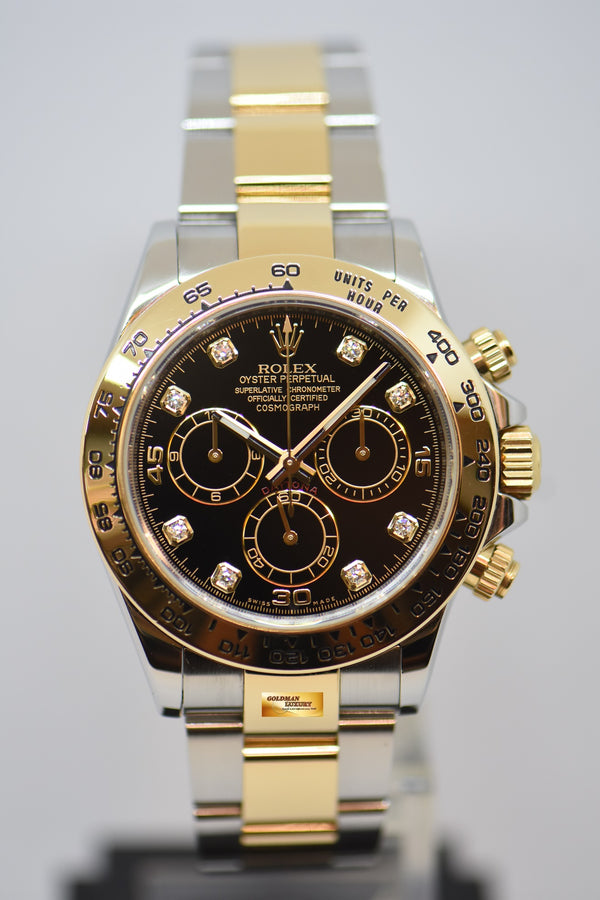 [SOLD] ROLEX OYSTER PERPETUAL DAYTONA GOLD / STEEL IN BRACELET DIAMOND DIAL BLACK 116503 (LNIB)