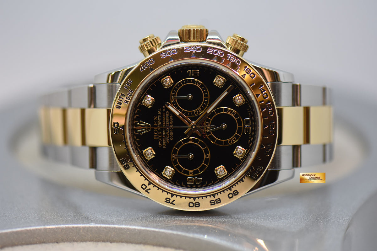 [SOLD] ROLEX OYSTER PERPETUAL DAYTONA GOLD / STEEL IN BRACELET DIAMOND DIAL BLACK 116503 (LNIB)