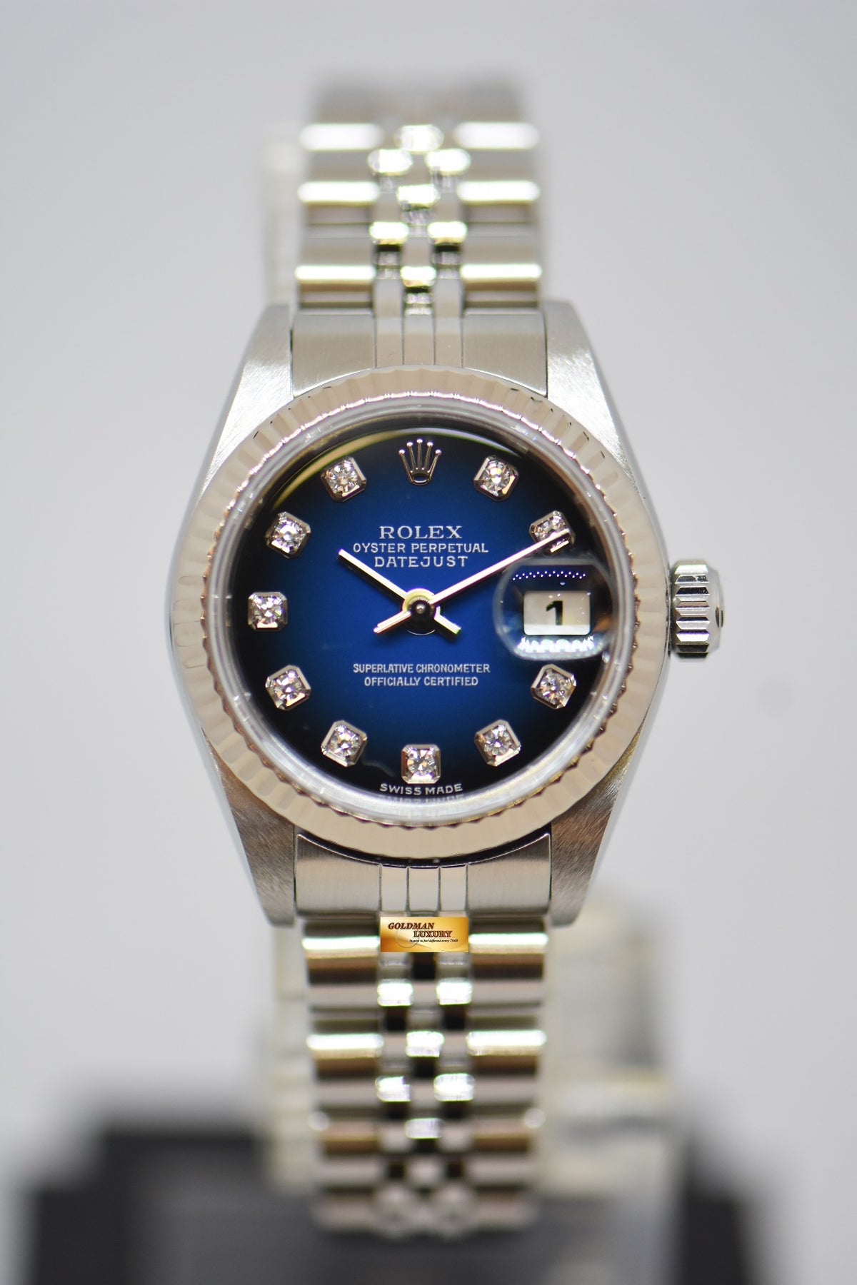 [SOLD] ROLEX OYSTER DATEJUST 26mm STEEL IN JUBILEE BRACELET BLUE / BLACK HUE DIAMOND DIAL 79174 (MINT)