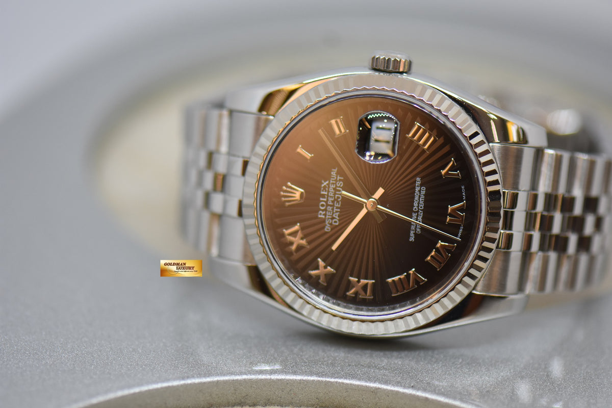 [SOLD] ROLEX OYSTER PERPETUAL DATEJUST 36mm STEEL IN JUBILEE BRACELET BLACK SUNRAY DIAL ROMAN NUMERALS 116234 (MINT)