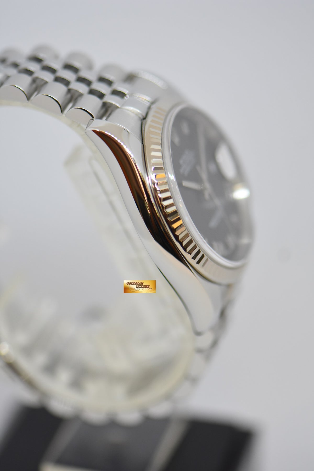 [SOLD] ROLEX OYSTER PERPETUAL DATEJUST 36mm STEEL IN JUBILEE BRACELET BLACK SUNRAY DIAL ROMAN NUMERALS 116234 (MINT)