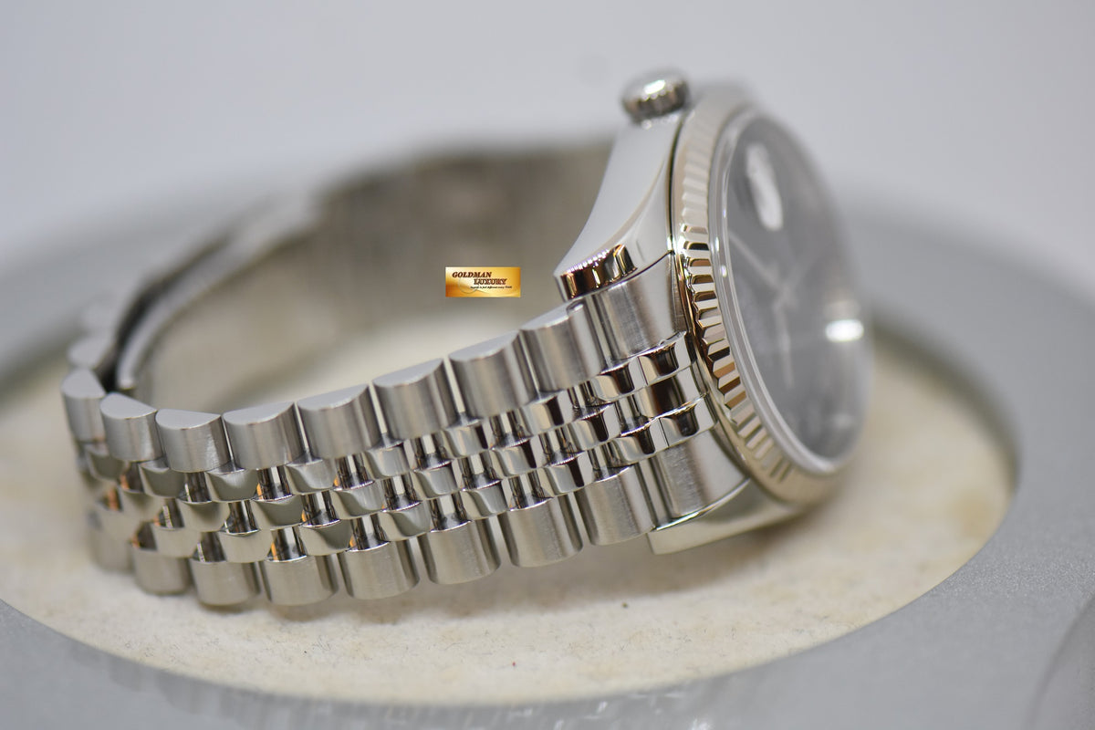 [SOLD] ROLEX OYSTER PERPETUAL DATEJUST 36mm STEEL IN JUBILEE BRACELET BLACK SUNRAY DIAL ROMAN NUMERALS 116234 (MINT)