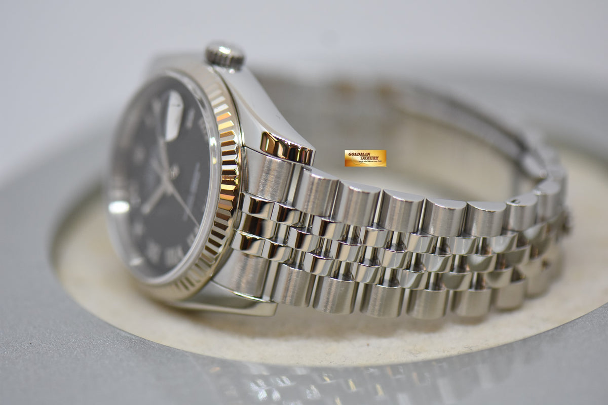 [SOLD] ROLEX OYSTER PERPETUAL DATEJUST 36mm STEEL IN JUBILEE BRACELET BLACK SUNRAY DIAL ROMAN NUMERALS 116234 (MINT)