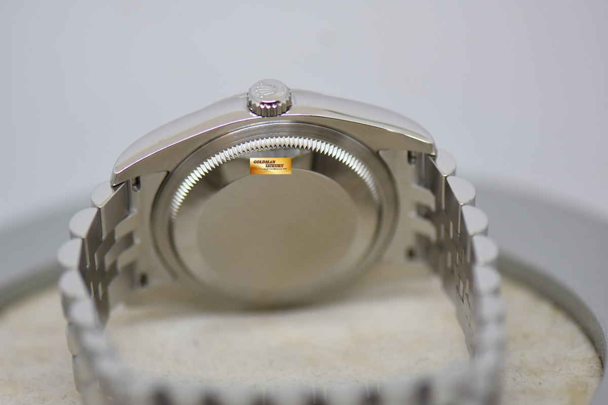 [SOLD] ROLEX OYSTER PERPETUAL DATEJUST 36mm STEEL IN JUBILEE BRACELET BLACK SUNRAY DIAL ROMAN NUMERALS 116234 (MINT)
