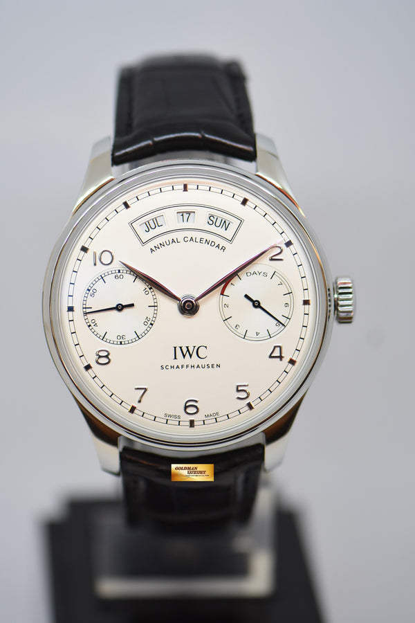 [SOLD] IWC PORTUGIESER ANNUAL CALENDAR 7 DAYS POWER RESERVE 44.2mm STEEL IN LEATHER STRAP WHITE AUTOMATIC IW503501 (MINT)