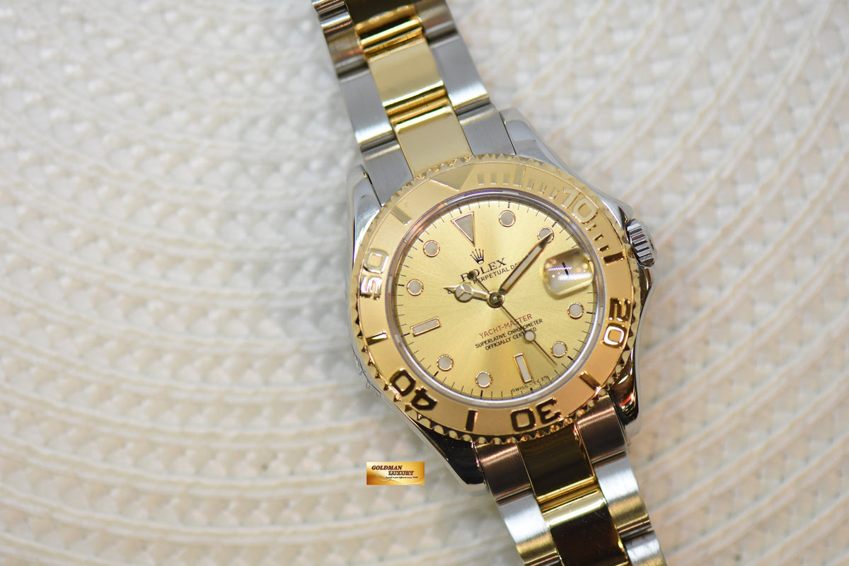 [SOLD] ROLEX OYSTER YACHT MASTER 35mm HALF GOLD IN  BRACELET GOLD DIAL 68623 (MINT)