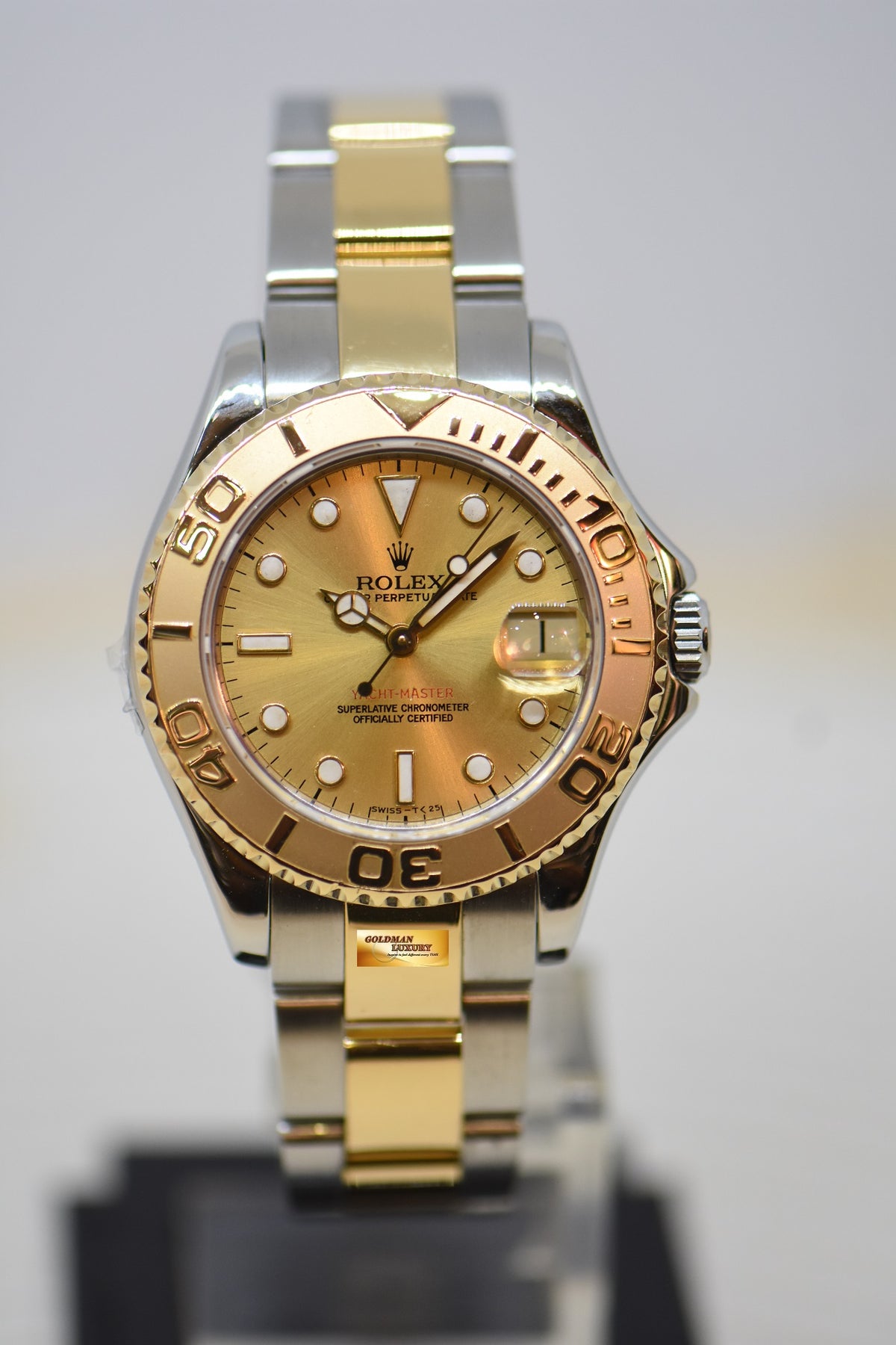 [SOLD] ROLEX OYSTER YACHT MASTER 35mm HALF GOLD IN  BRACELET GOLD DIAL 68623 (MINT)