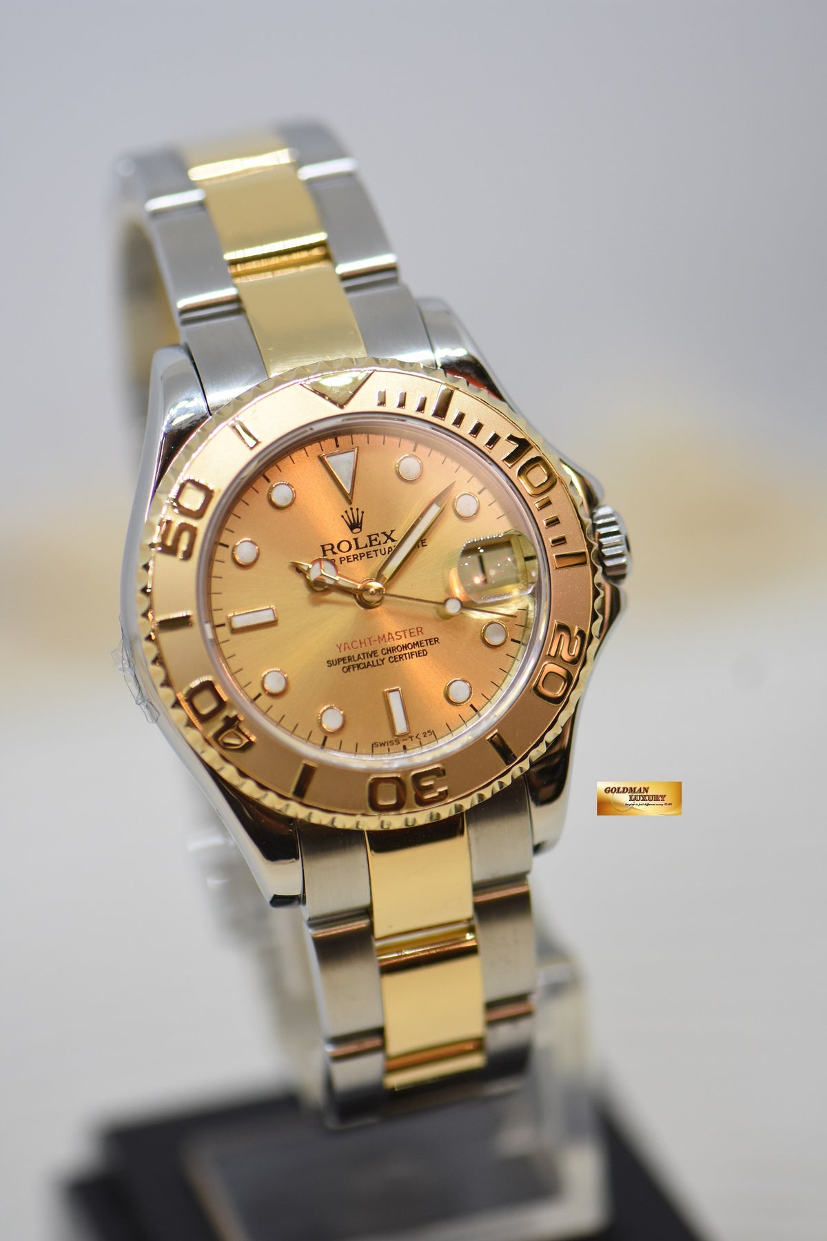 [SOLD] ROLEX OYSTER YACHT MASTER 35mm HALF GOLD IN  BRACELET GOLD DIAL 68623 (MINT)