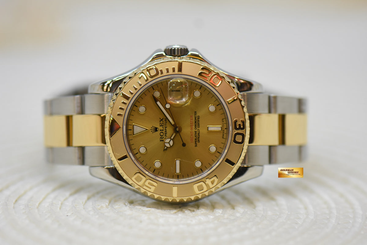 [SOLD] ROLEX OYSTER YACHT MASTER 35mm HALF GOLD IN  BRACELET GOLD DIAL 68623 (MINT)