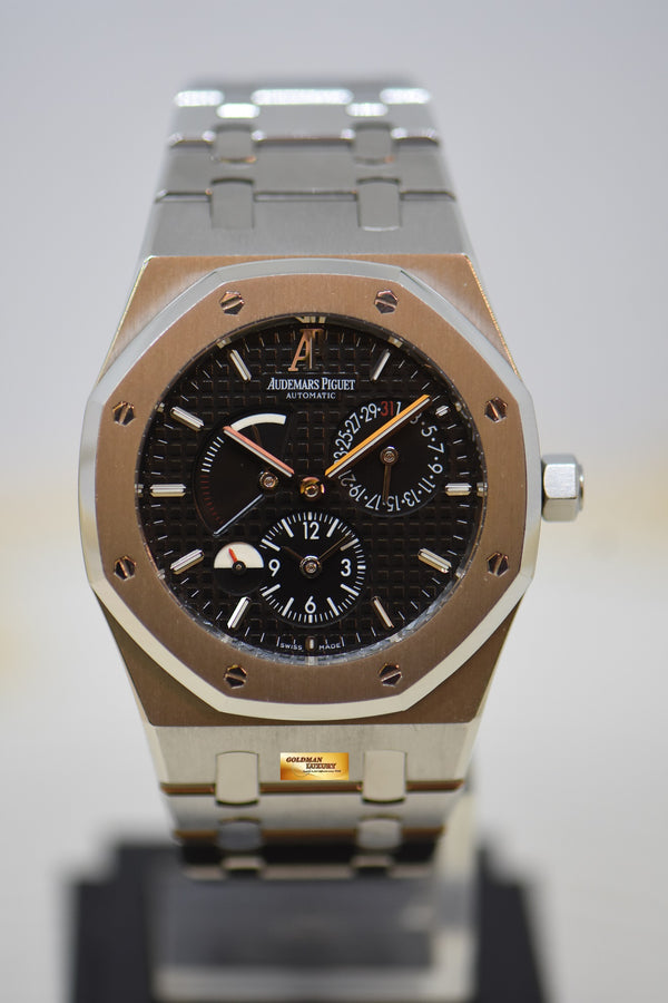 [SOLD] AUDEMARS PIGUET ROYAL OAK DUAL TIME POWER RESERVE 39mm STEEL IN BRACELET BLACK DIAL AUTOMATIC 26120ST (MINT)