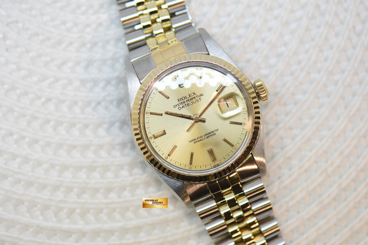 [SOLD] ROLEX OYSTER DATEJUST 36mm HALF-GOLD IN JUBILEE BRACELET GOLD DIAL 16013 (QUICKSET-DATE) (VINTAGE)