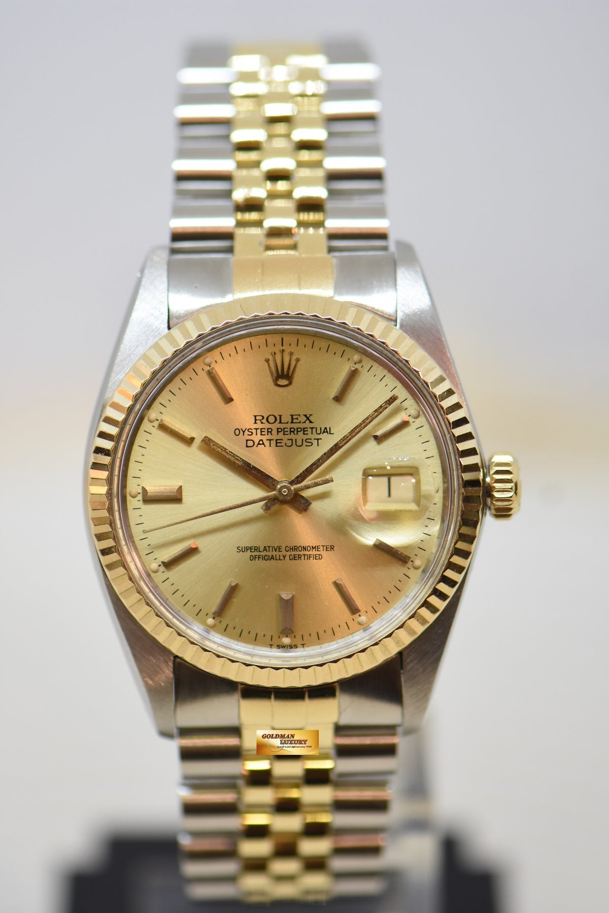 [SOLD] ROLEX OYSTER DATEJUST 36mm HALF-GOLD IN JUBILEE BRACELET GOLD DIAL 16013 (QUICKSET-DATE) (VINTAGE)