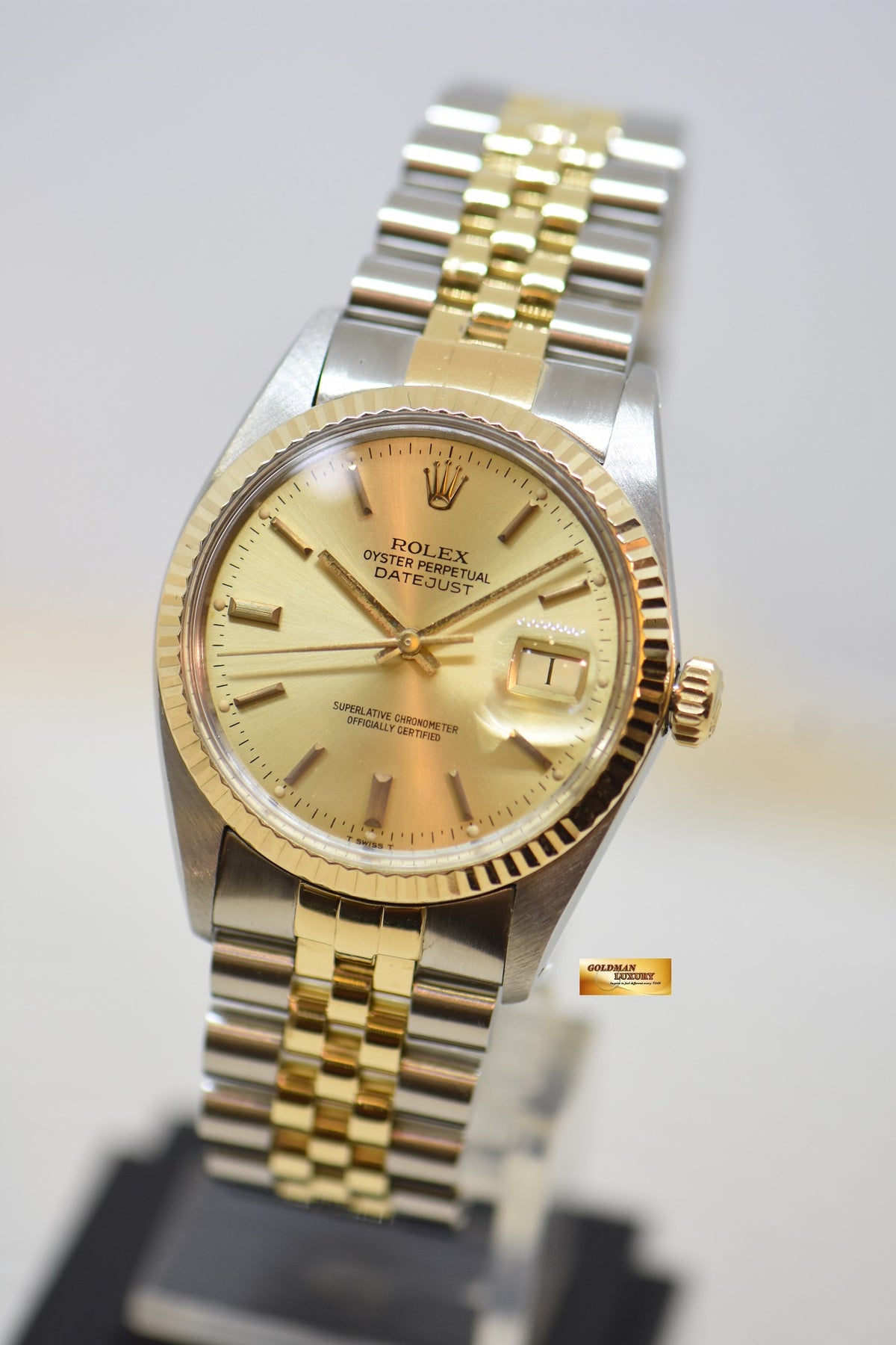 [SOLD] ROLEX OYSTER DATEJUST 36mm HALF-GOLD IN JUBILEE BRACELET GOLD DIAL 16013 (QUICKSET-DATE) (VINTAGE)