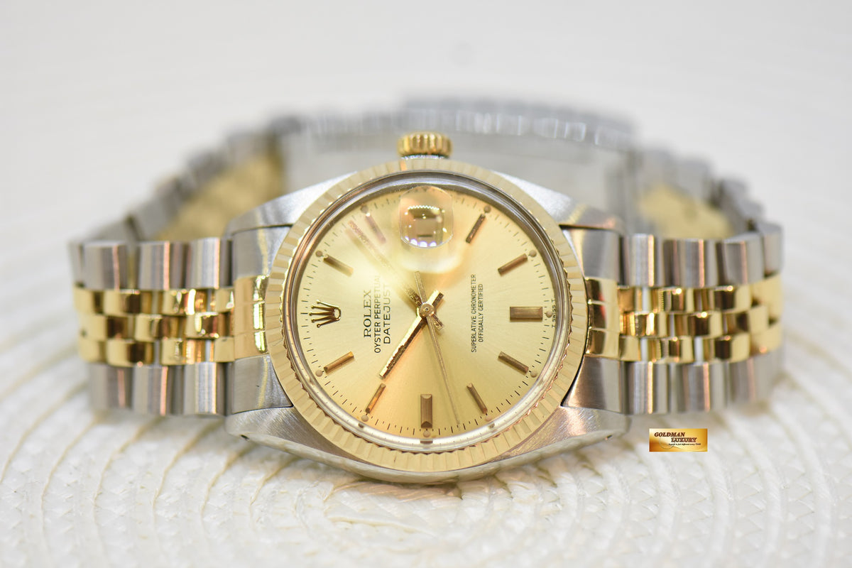 [SOLD] ROLEX OYSTER DATEJUST 36mm HALF-GOLD IN JUBILEE BRACELET GOLD DIAL 16013 (QUICKSET-DATE) (VINTAGE)