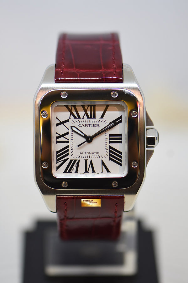 [SOLD] CARTIER SANTOS 100 MIDSIZE STEEL IN LEATHER STRAP AUTOMATIC 2878 (LNIB)