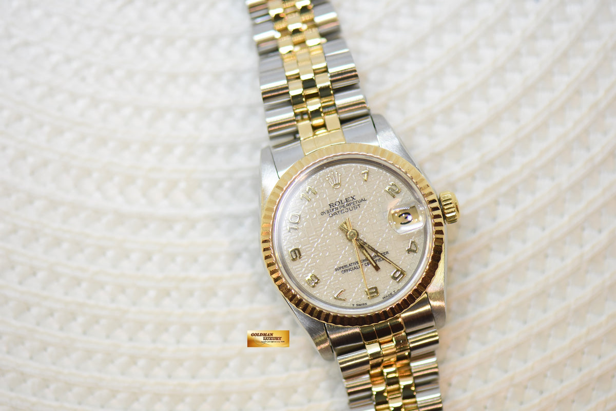 [SOLD] ROLEX OYSTER DATEJUST 31mm HALF-GOLD IN JUBILEE BRACELET CREAM COMPUTER DIAL 68273 (MINT)