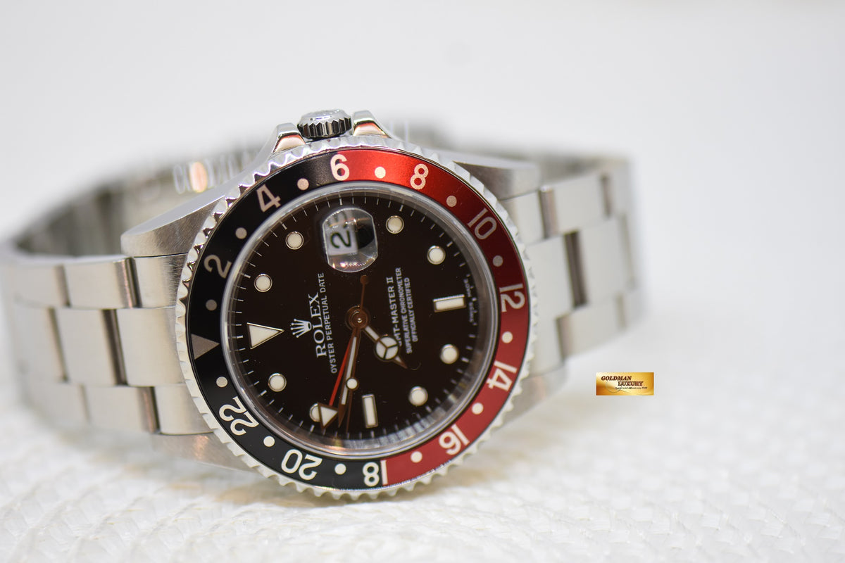 [SOLD] ROLEX OYSTER PERPETUAL GMT-MASTER II 40mm RED/BLACK COKE BEZEL STEEL OYSTER BRACELET 16710 (MINT)