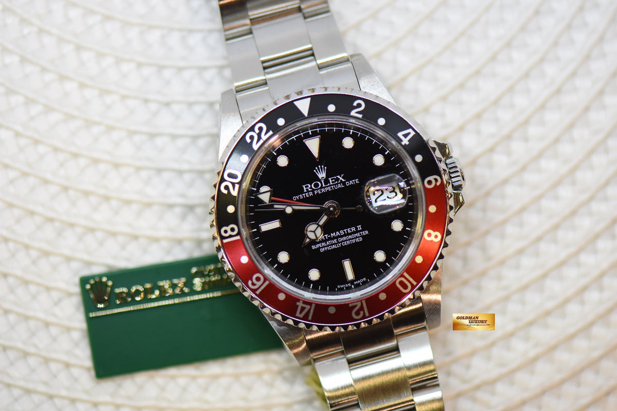 [SOLD] ROLEX OYSTER PERPETUAL GMT-MASTER II 40mm RED/BLACK COKE BEZEL STEEL OYSTER BRACELET 16710 (MINT)