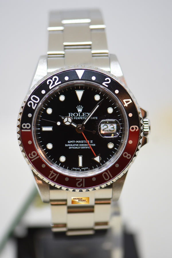 [SOLD] ROLEX OYSTER PERPETUAL GMT-MASTER II 40mm RED/BLACK COKE BEZEL STEEL OYSTER BRACELET 16710 (MINT)