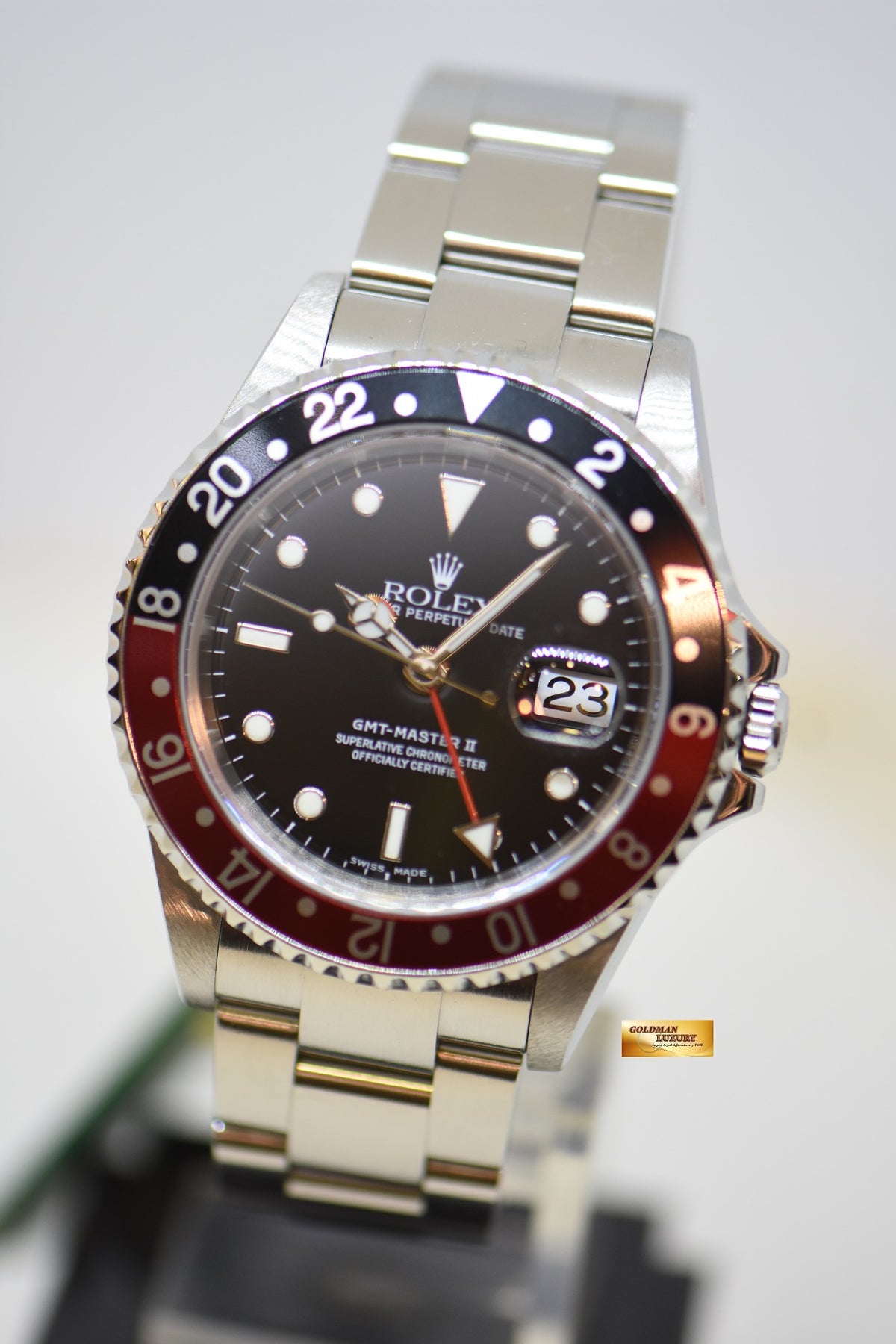 [SOLD] ROLEX OYSTER PERPETUAL GMT-MASTER II 40mm RED/BLACK COKE BEZEL STEEL OYSTER BRACELET 16710 (MINT)
