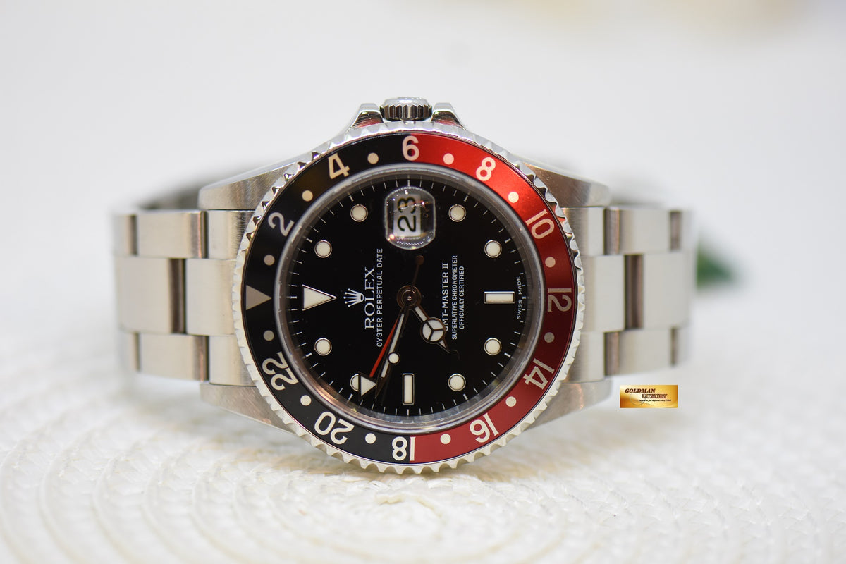 [SOLD] ROLEX OYSTER PERPETUAL GMT-MASTER II 40mm RED/BLACK COKE BEZEL STEEL OYSTER BRACELET 16710 (MINT)