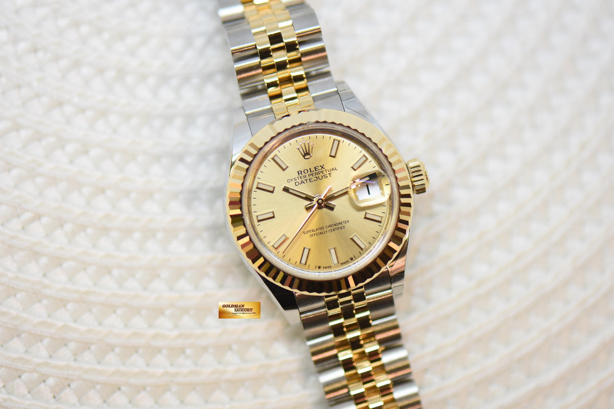 [SOLD] ROLEX OYSTER PERPETUAL DATEJUST 28mm YELLOW GOLD / STEEL IN JUBILEE BRACELET GOLD DIAL 279173 (NEW-UNWORN)