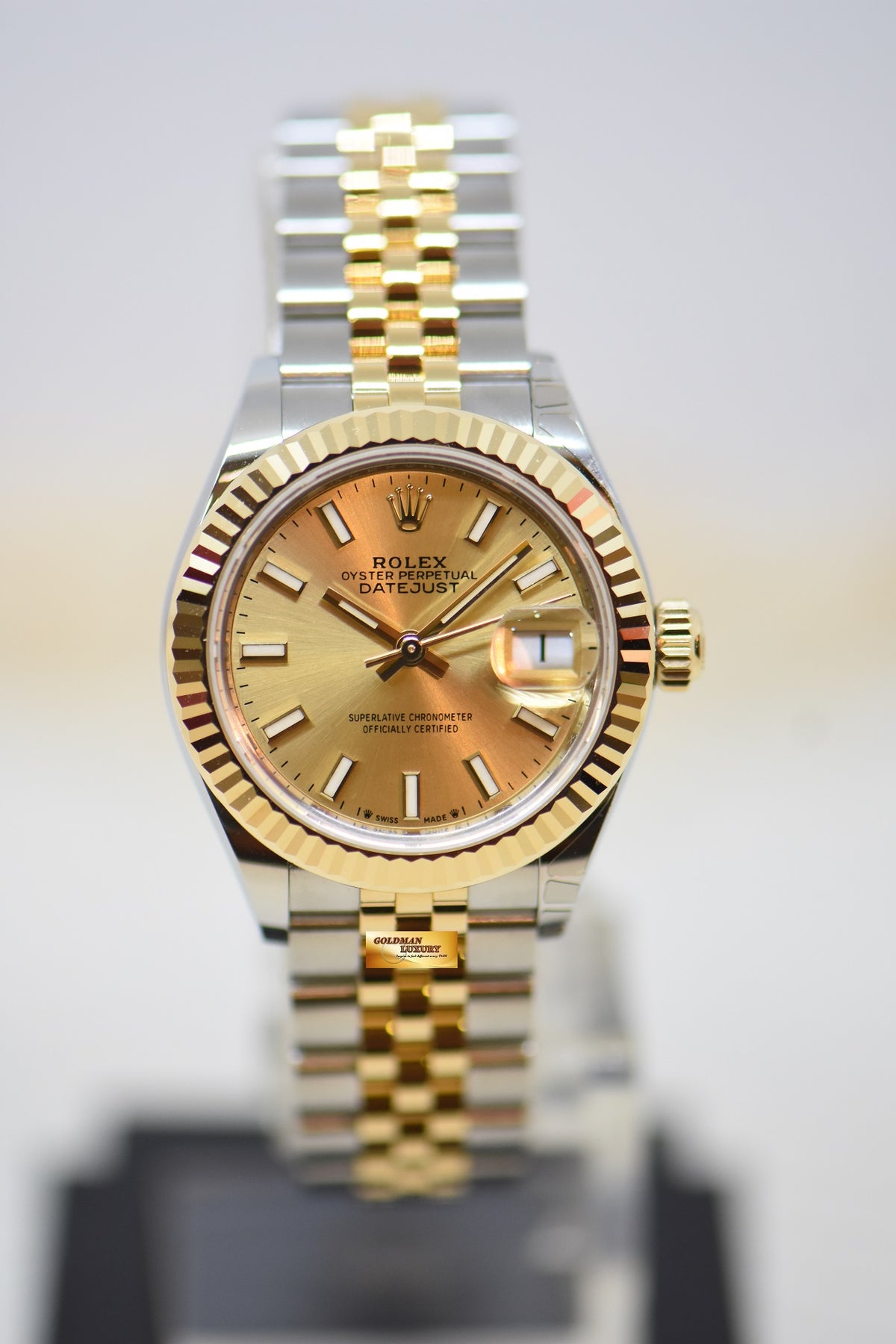 [SOLD] ROLEX OYSTER PERPETUAL DATEJUST 28mm YELLOW GOLD / STEEL IN JUBILEE BRACELET GOLD DIAL 279173 (NEW-UNWORN)