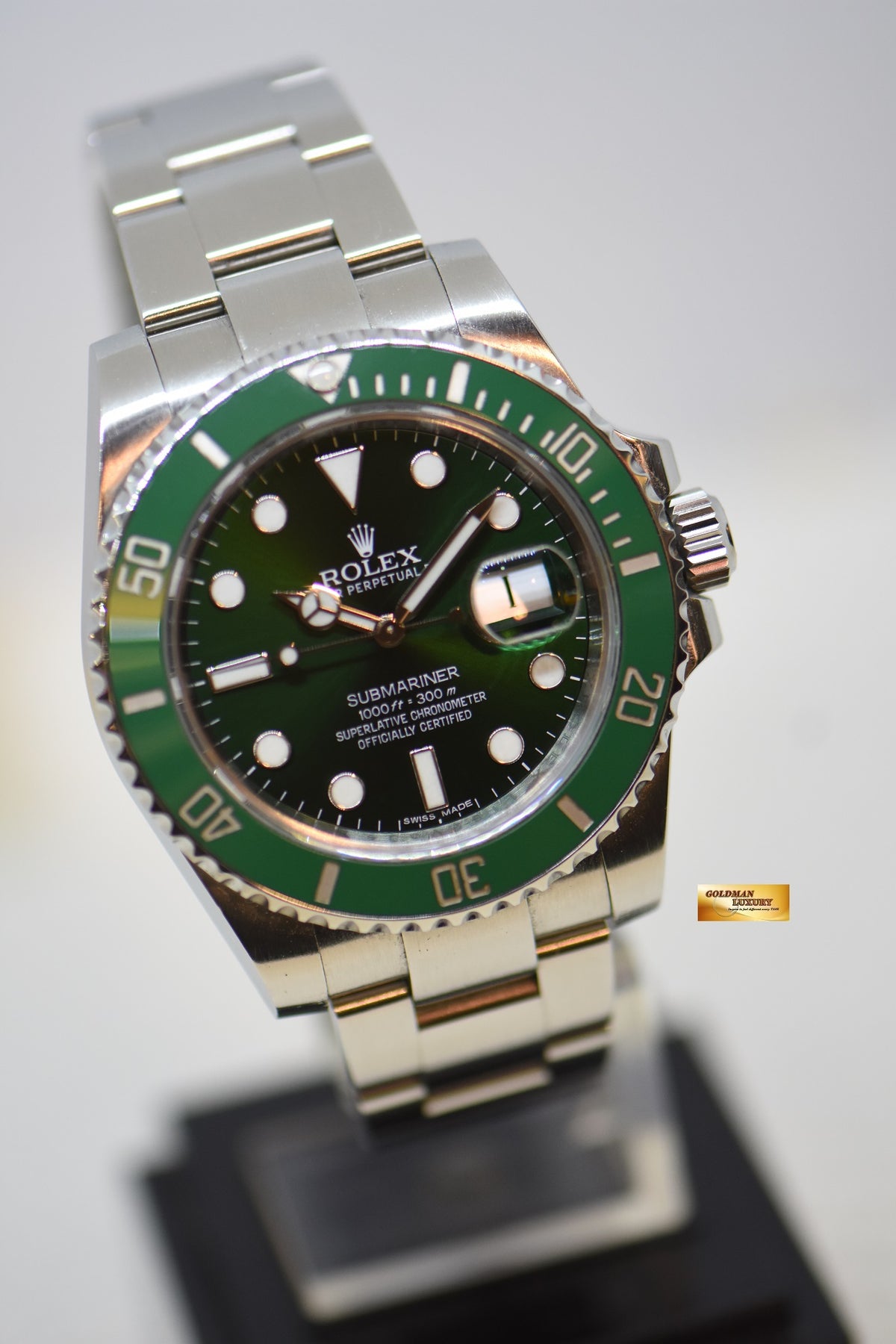 [SOLD] ROLEX OYSTER SUBMARINER 40mm “GREEN HULK” STEEL IN OYSTER BRACELET GREEN DIAL CERAMIC BEZEL 116610LV (MINT)
