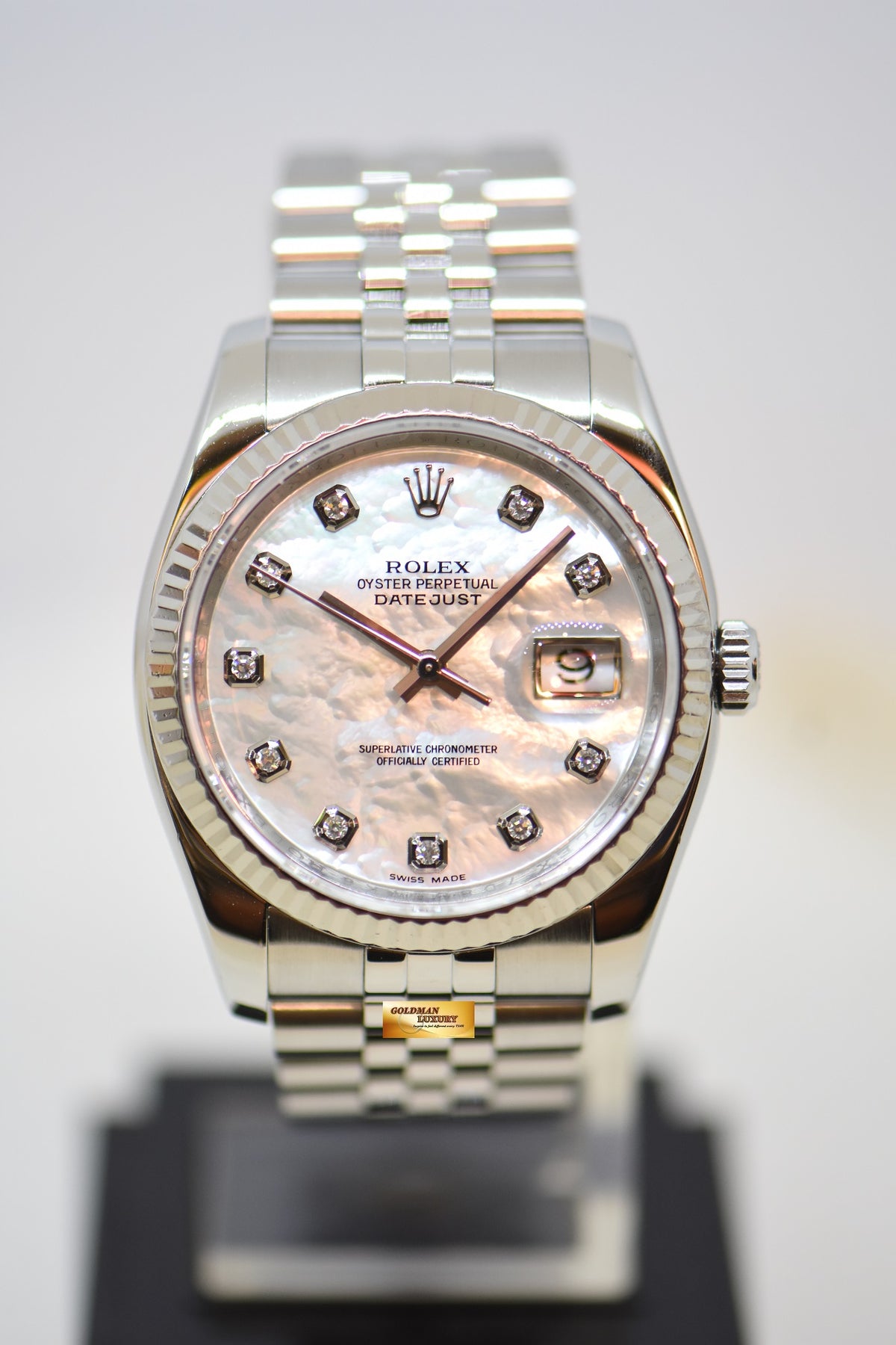 [SOLD] ROLEX OYSTER PERPETUAL DATEJUST 36mm STEEL IN JUBILEE BRACELET MOP DIAMONDS DIAL 116234 (MINT)