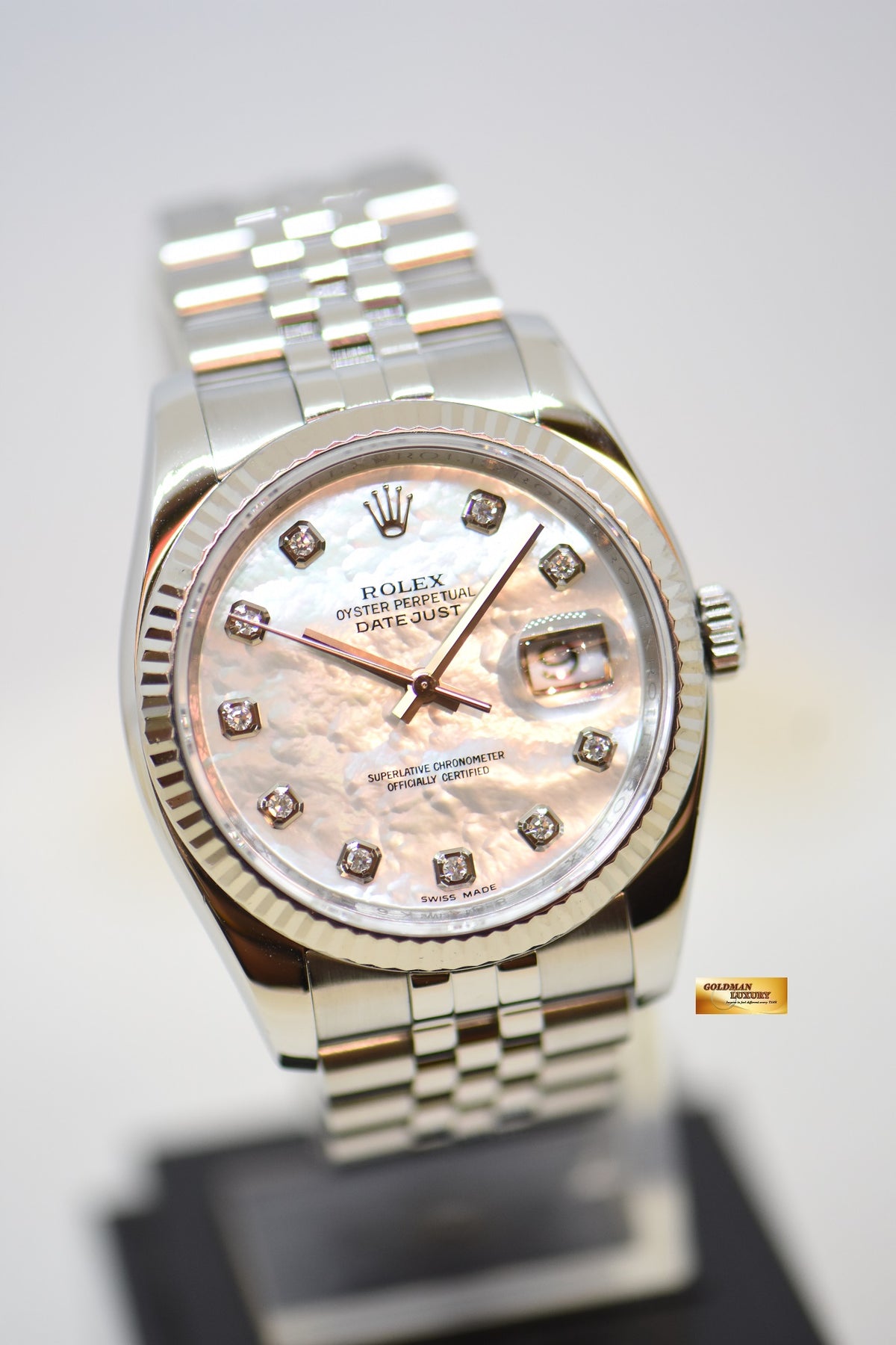 [SOLD] ROLEX OYSTER PERPETUAL DATEJUST 36mm STEEL IN JUBILEE BRACELET MOP DIAMONDS DIAL 116234 (MINT)