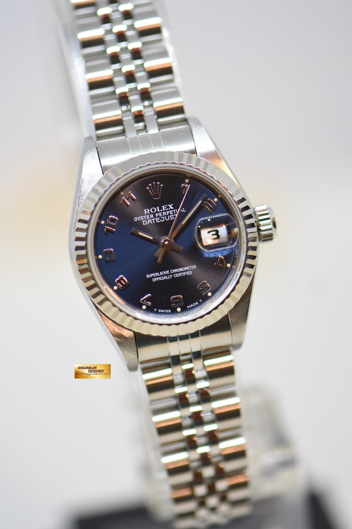 [SOLD] ROLEX OYSTER DATEJUST 26mm STEEL IN JUBILEE BRACELET BLUE ARABIC DIAL 69174 (MINT)