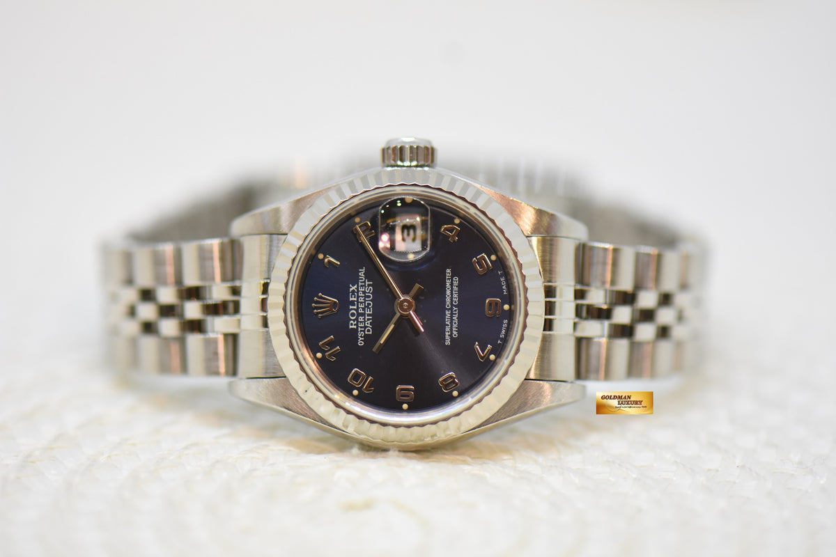 [SOLD] ROLEX OYSTER DATEJUST 26mm STEEL IN JUBILEE BRACELET BLUE ARABIC DIAL 69174 (MINT)