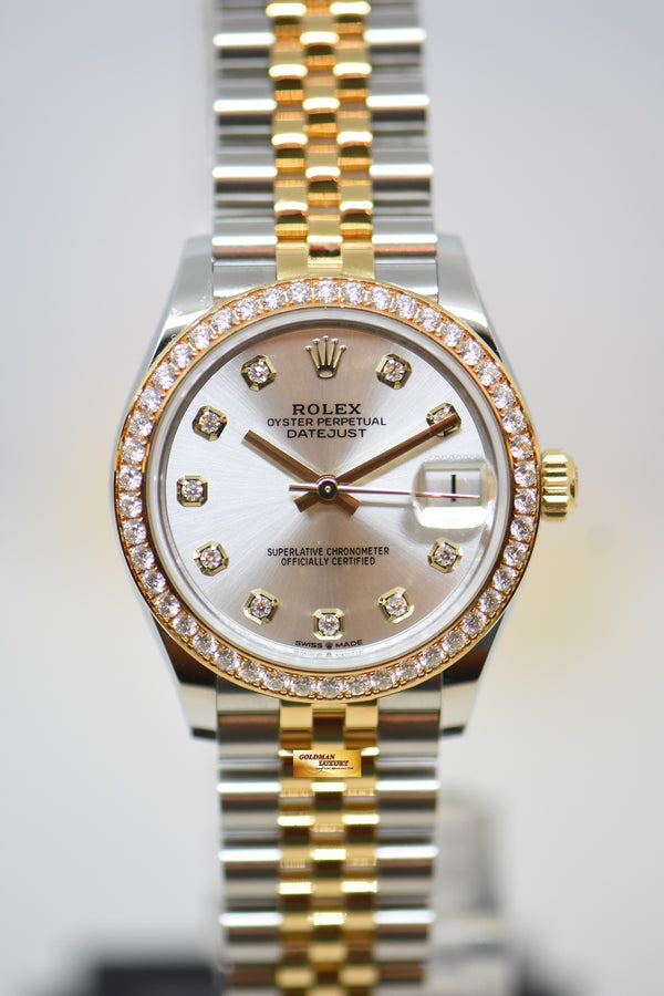 [SOLD] ROLEX OYSTER PERPETUAL DATEJUST 31mm GOLD / STEEL IN JUBILEE BRACELET SILVER DIAMOND DIAL ORIGINAL DIAMOND BEZEL 278383RBR (LNIB)