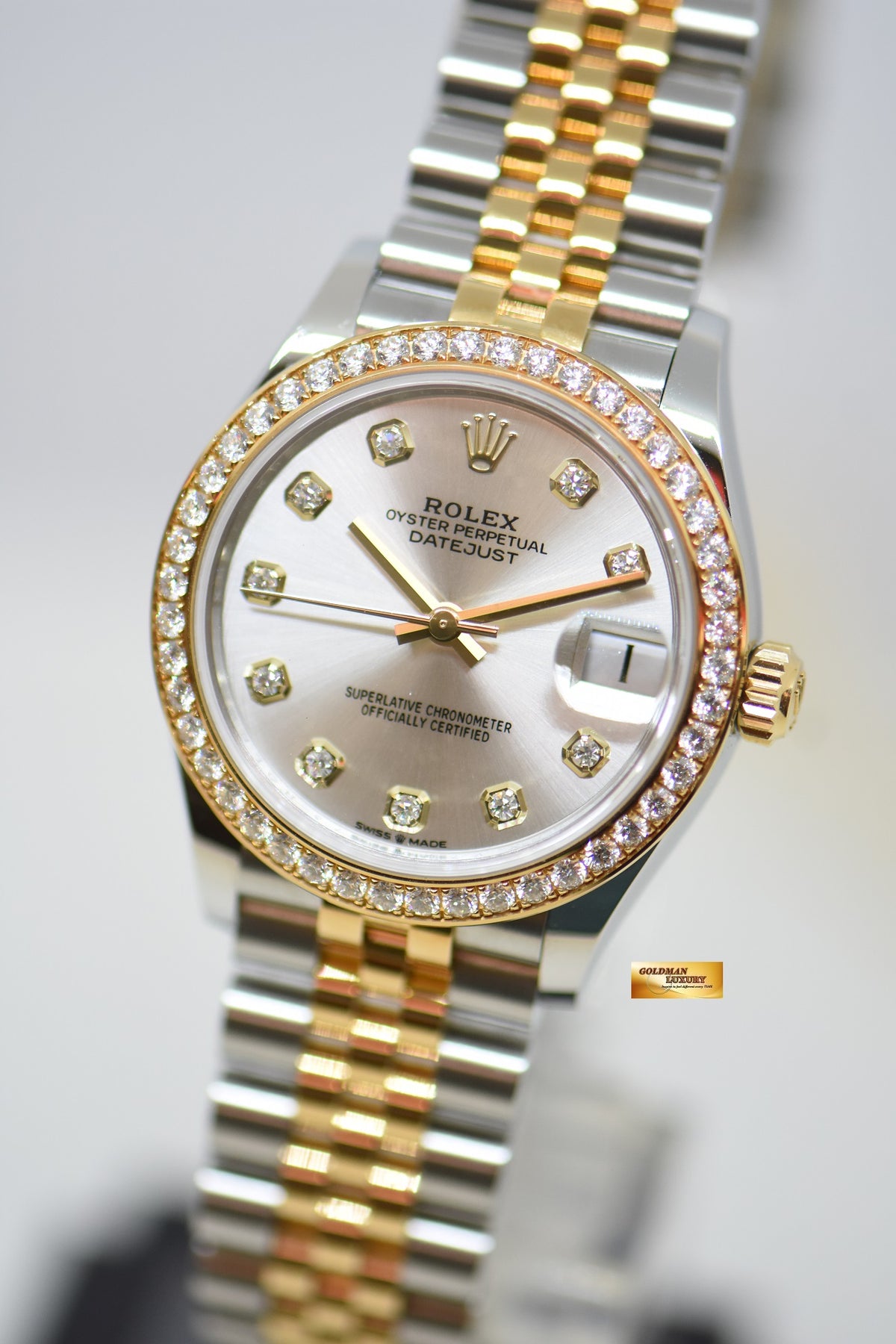 [SOLD] ROLEX OYSTER PERPETUAL DATEJUST 31mm GOLD / STEEL IN JUBILEE BRACELET SILVER DIAMOND DIAL ORIGINAL DIAMOND BEZEL 278383RBR (LNIB)