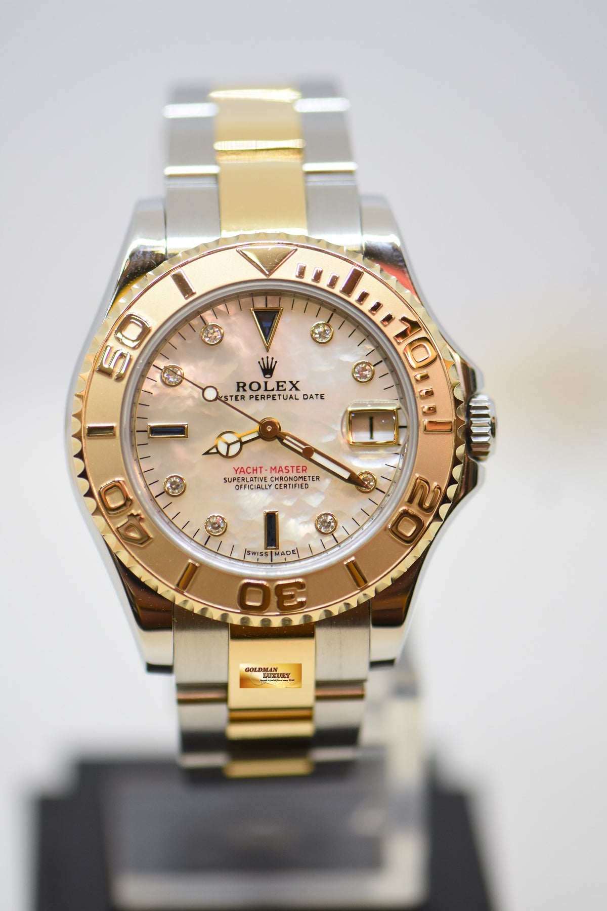 [SOLD] ROLEX OYSTER YACHT MASTER 35mm HALF GOLD IN  BRACELET MOP DIAMONDS DIAL 168623 (MINT)