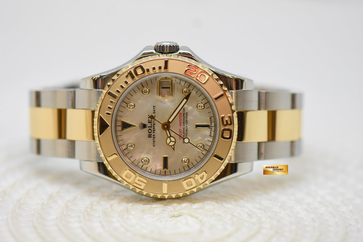 [SOLD] ROLEX OYSTER YACHT MASTER 35mm HALF GOLD IN  BRACELET MOP DIAMONDS DIAL 168623 (MINT)
