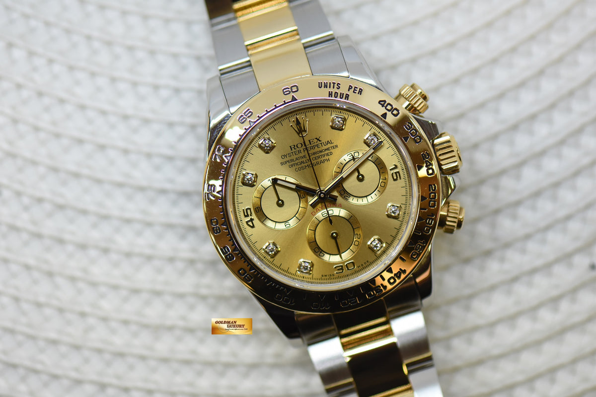 [SOLD] ROLEX OYSTER PERPETUAL DAYTONA GOLD / STEEL IN BRACELET DIAMOND CHAMPAGNE DIAL 116503 (LNIB)