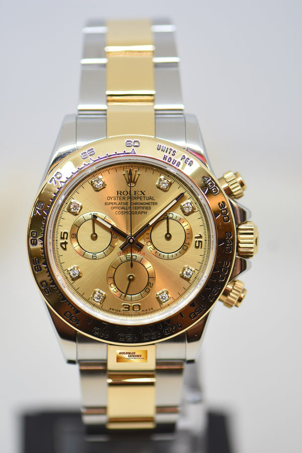 [SOLD] ROLEX OYSTER PERPETUAL DAYTONA GOLD / STEEL IN BRACELET DIAMOND CHAMPAGNE DIAL 116503 (LNIB)