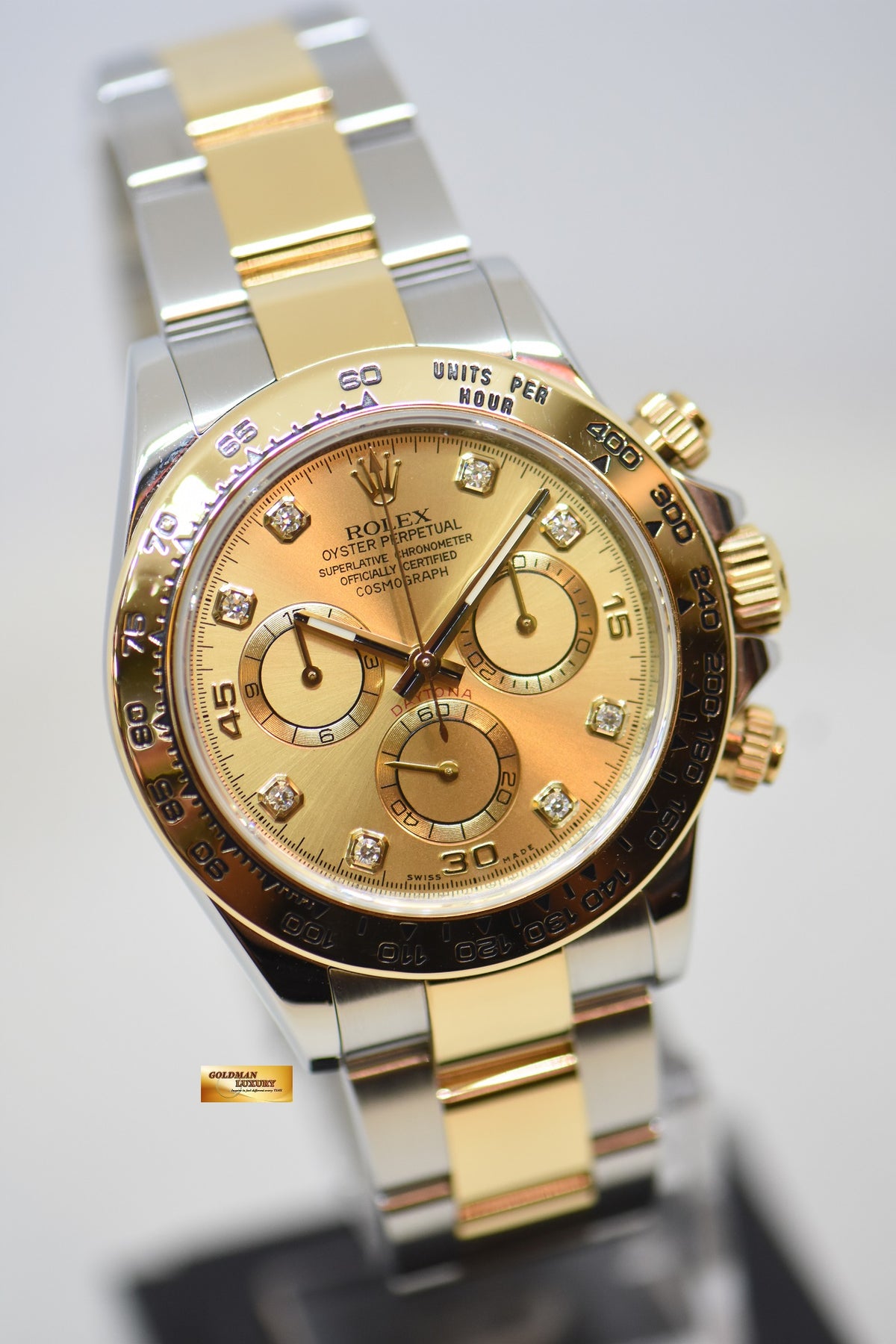 [SOLD] ROLEX OYSTER PERPETUAL DAYTONA GOLD / STEEL IN BRACELET DIAMOND CHAMPAGNE DIAL 116503 (LNIB)
