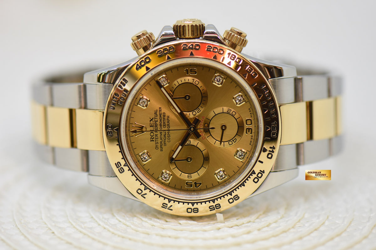 [SOLD] ROLEX OYSTER PERPETUAL DAYTONA GOLD / STEEL IN BRACELET DIAMOND CHAMPAGNE DIAL 116503 (LNIB)