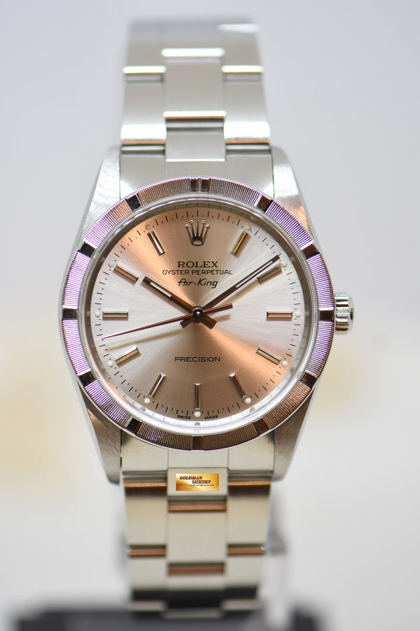 [SOLD] ROLEX OYSTER PERPETUAL AIR-KING 34mm PRECISION STEEL SILVER DIAL ENGINE TURN BEZEL 14010 (MINT)