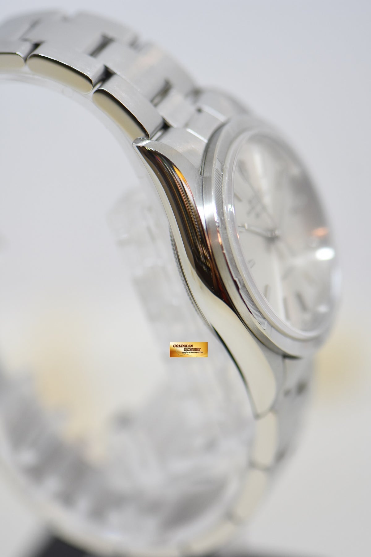 [SOLD] ROLEX OYSTER PERPETUAL AIR-KING 34mm PRECISION STEEL SILVER DIAL ENGINE TURN BEZEL 14010 (MINT)