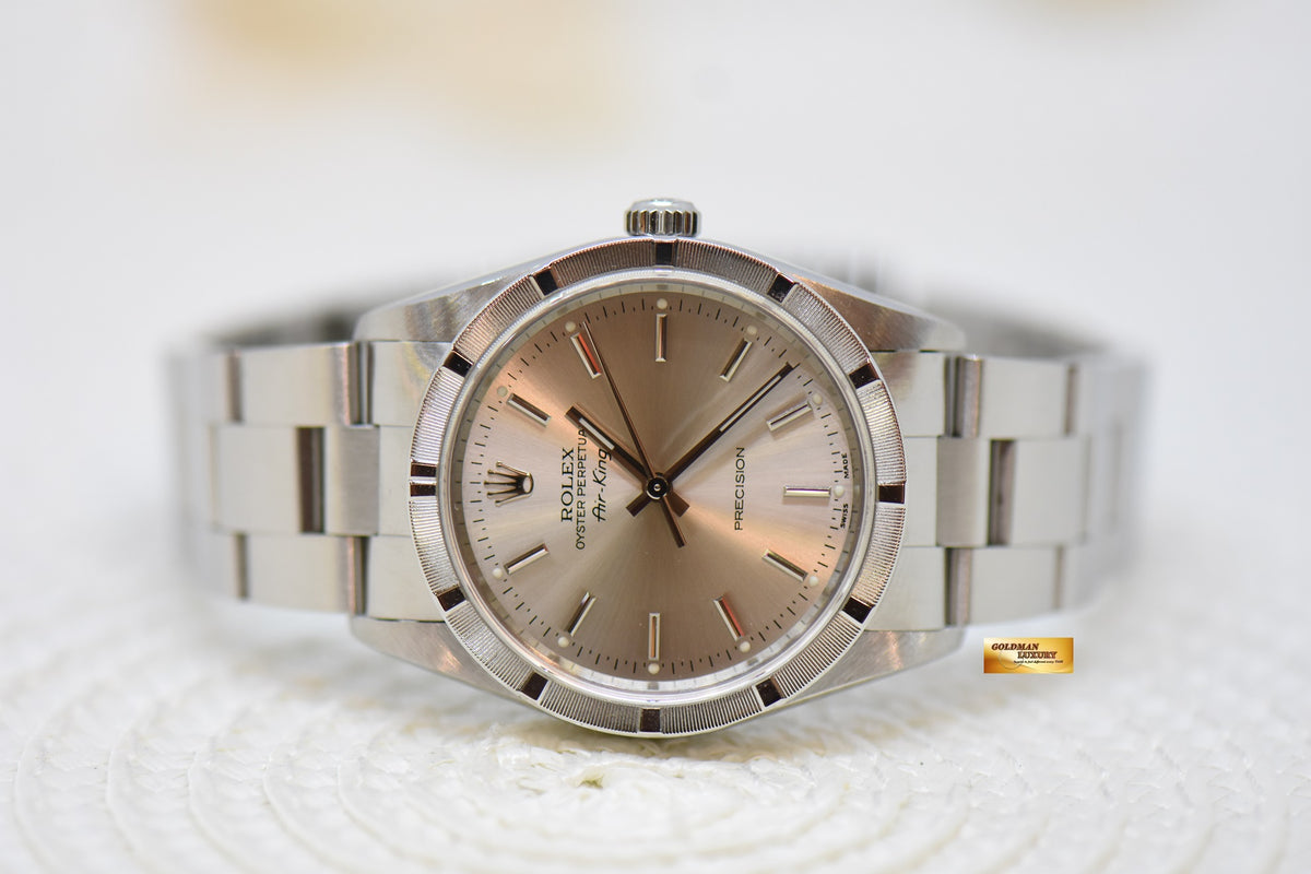 [SOLD] ROLEX OYSTER PERPETUAL AIR-KING 34mm PRECISION STEEL SILVER DIAL ENGINE TURN BEZEL 14010 (MINT)