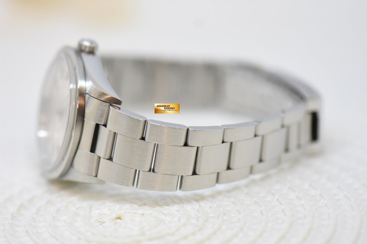 [SOLD] ROLEX OYSTER PERPETUAL AIR-KING 34mm PRECISION STEEL SILVER DIAL ENGINE TURN BEZEL 14010 (MINT)